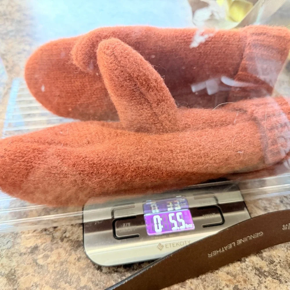 Handmade Rust Orange Knit Mittens Fuzzy Winter Warm Ribbed Cuff Women One Size